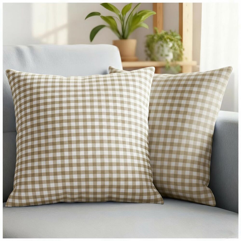 9679 Brown Gingham Pillow Covers - 18x18 Fall Decor Outdoor Pillow Cover